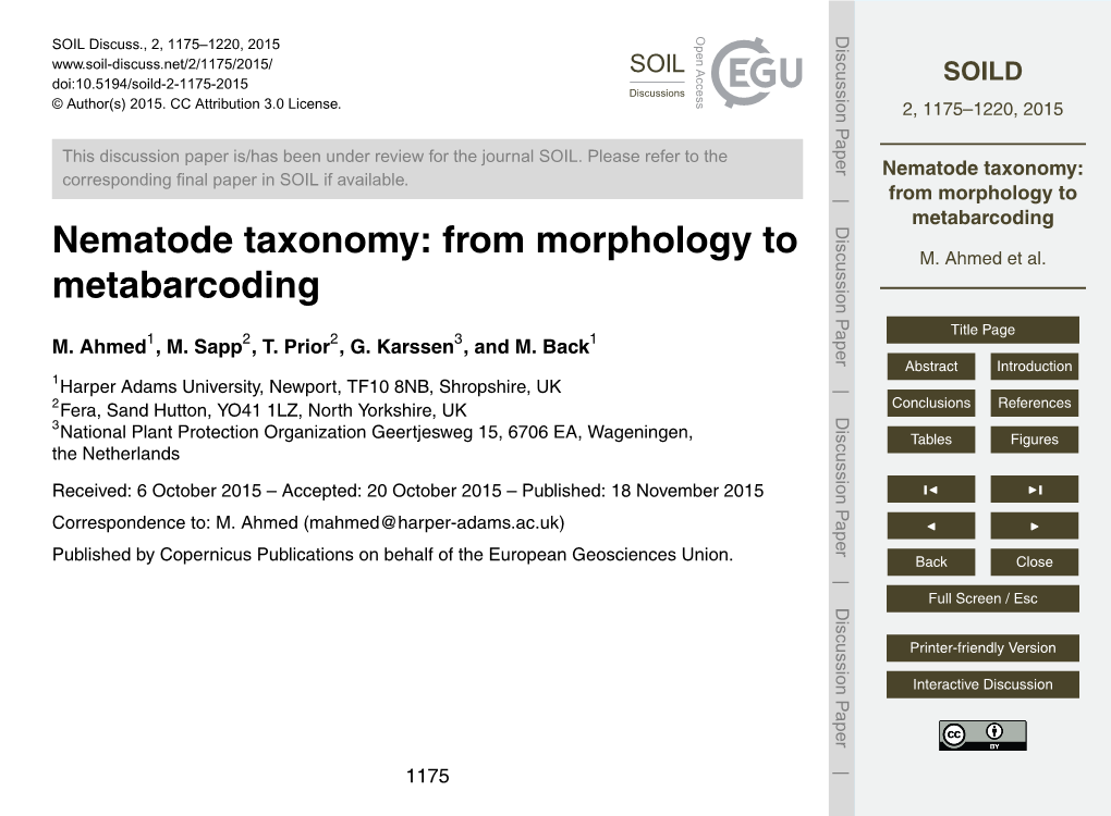 Nematode Taxonomy: from Morphology to Metabarcoding