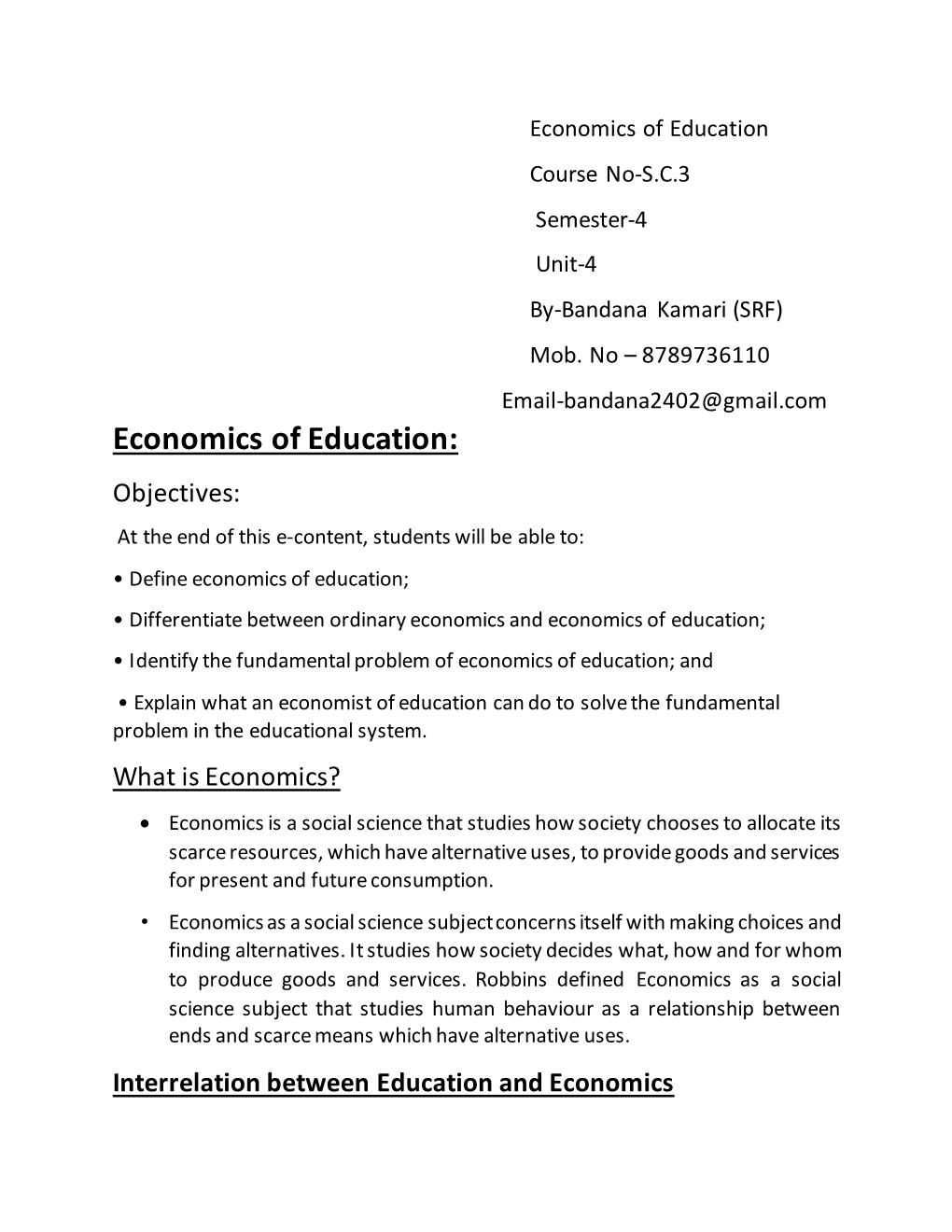 Economics of Education