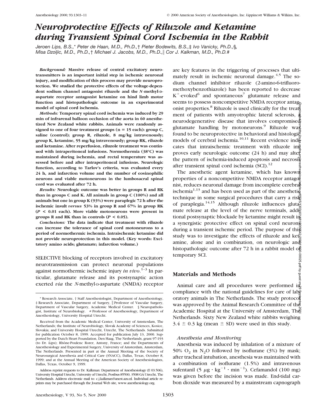 Neuroprotective Effects of Riluzole and Ketamine During Transient