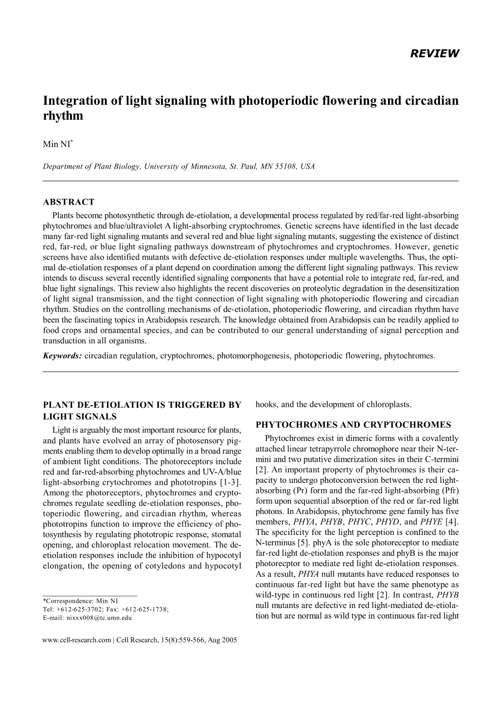 Integration of Light Signaling with Photoperiodic Flowering and Circadian Rhythm