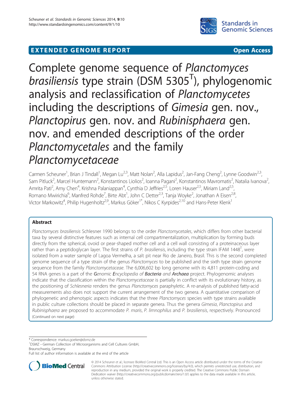 Complete Genome Sequence of Planctomyces Brasiliensis Type Strain