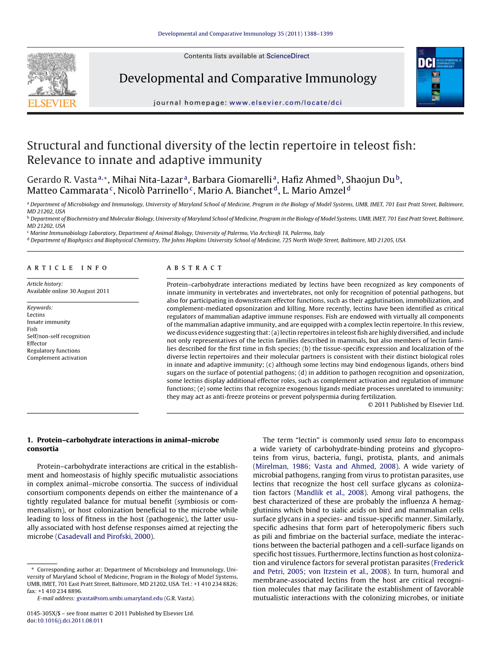 Structural and Functional Diversity of the Lectin Repertoire in Teleost ﬁsh: Relevance to Innate and Adaptive Immunity