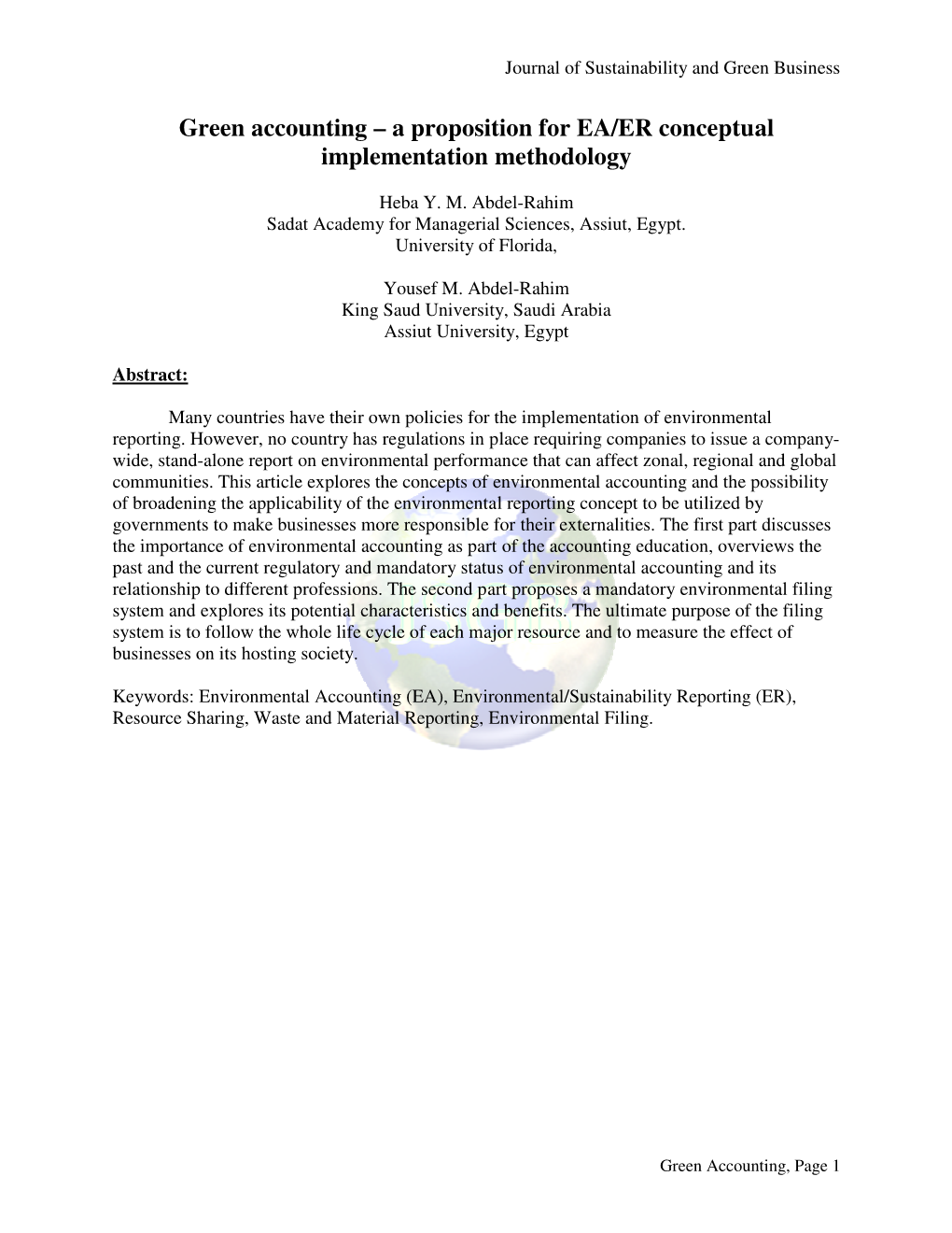 Green Accounting – a Proposition for EA/ER Conceptual Implementation Methodology