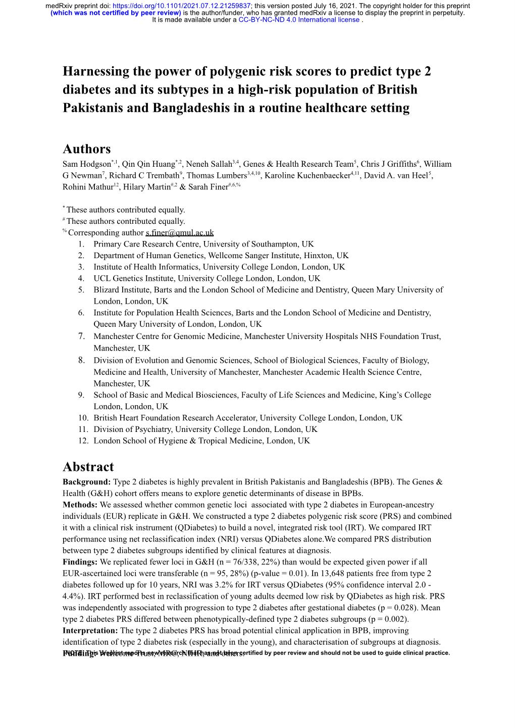 Harnessing the Power of Polygenic Risk Scores to Predict Type 2 Diabetes and Its Subtypes in a High-Risk Population of British P