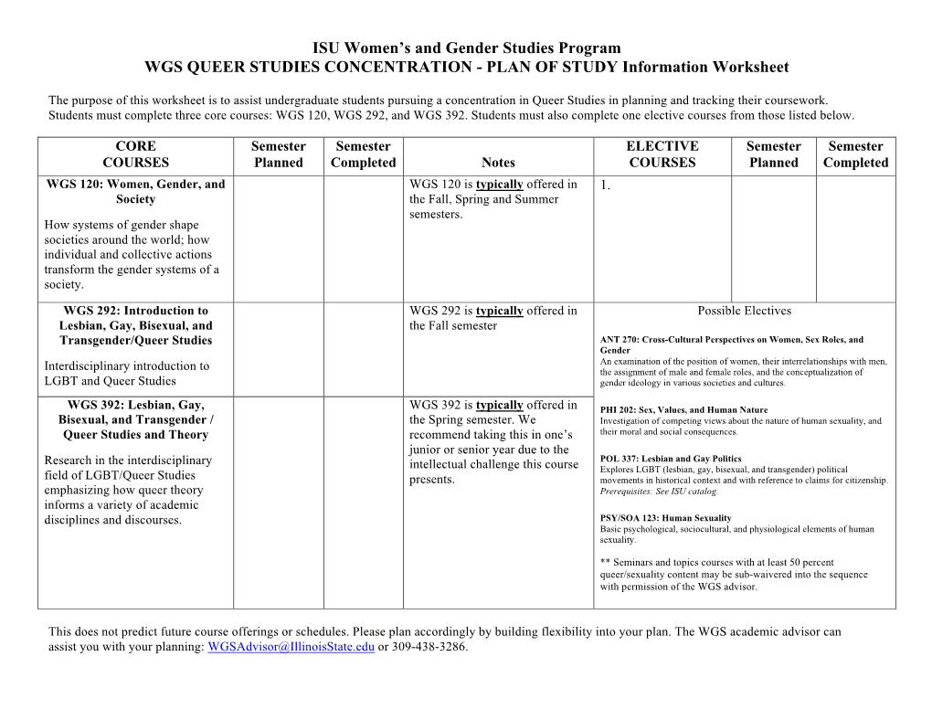 ISU Women's and Gender Studies Program WGS QUEER STUDIES CONCENTRATION