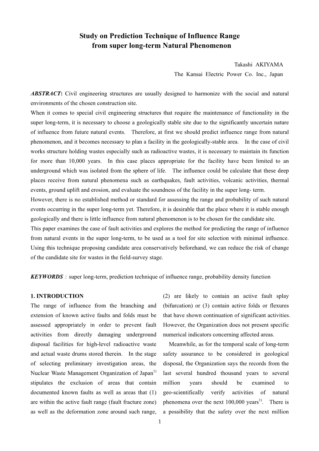 Study on Prediction Technique of Influence Range from Super Long-Term Natural Phenomenon