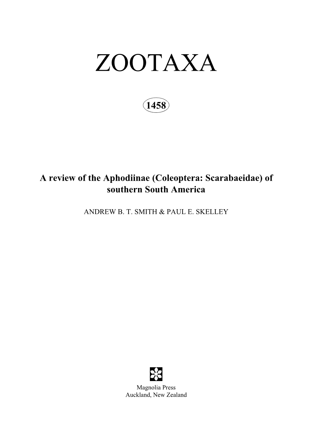 Zootaxa,A Review of the Aphodiinae (Coleoptera