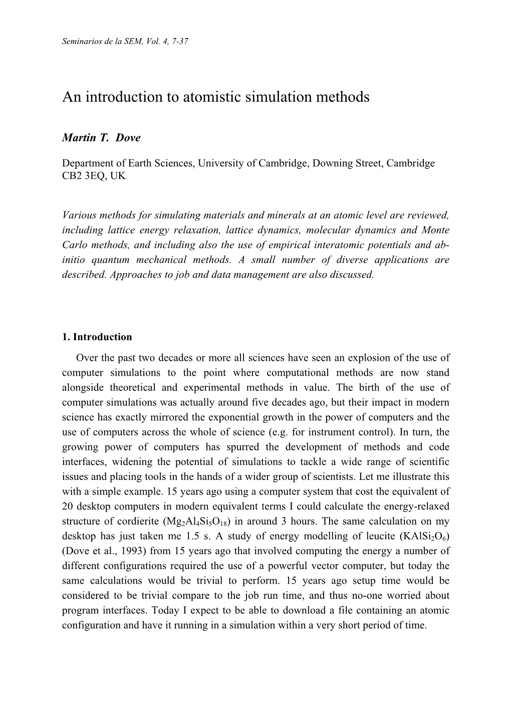 An Introduction to Atomistic Simulation Methods