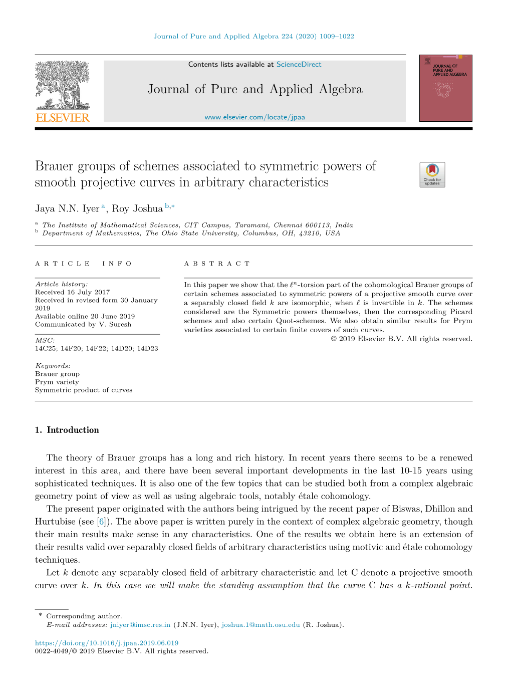 Brauer Groups of Schemes Associated to Symmetric Powers of Smooth Projective Curves in Arbitrary Characteristics