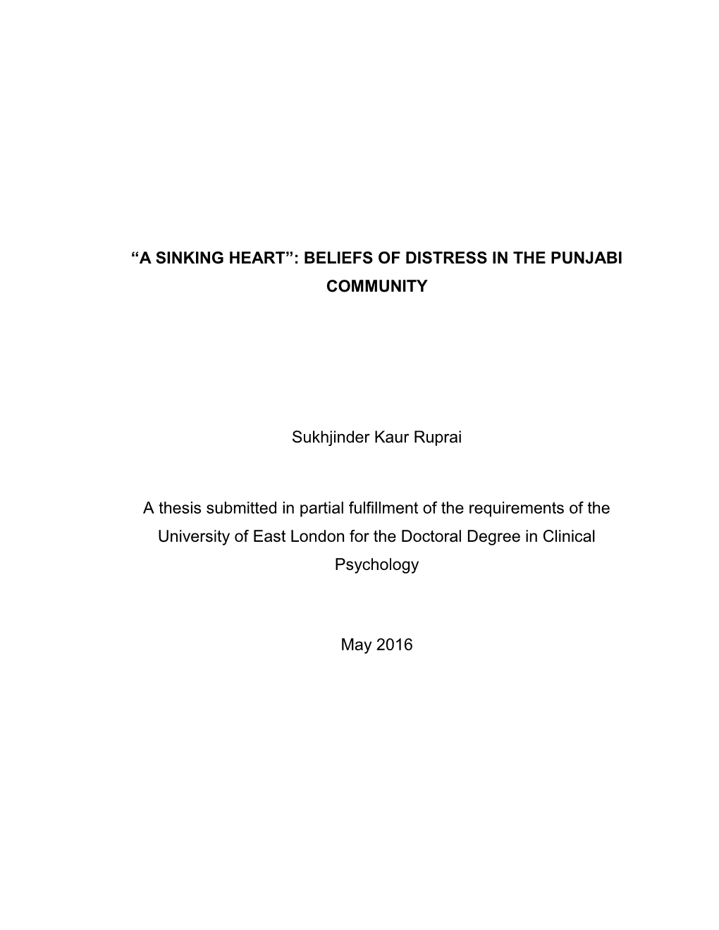 “A Sinking Heart”: Beliefs of Distress in the Punjabi Community