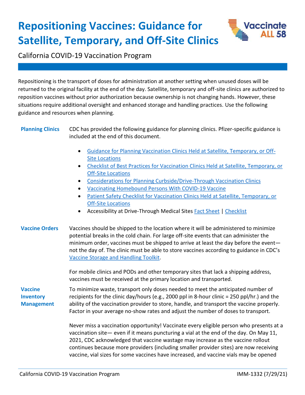 Repositioning Guidance for Satellite, Temporary, and Off-Site Clinics