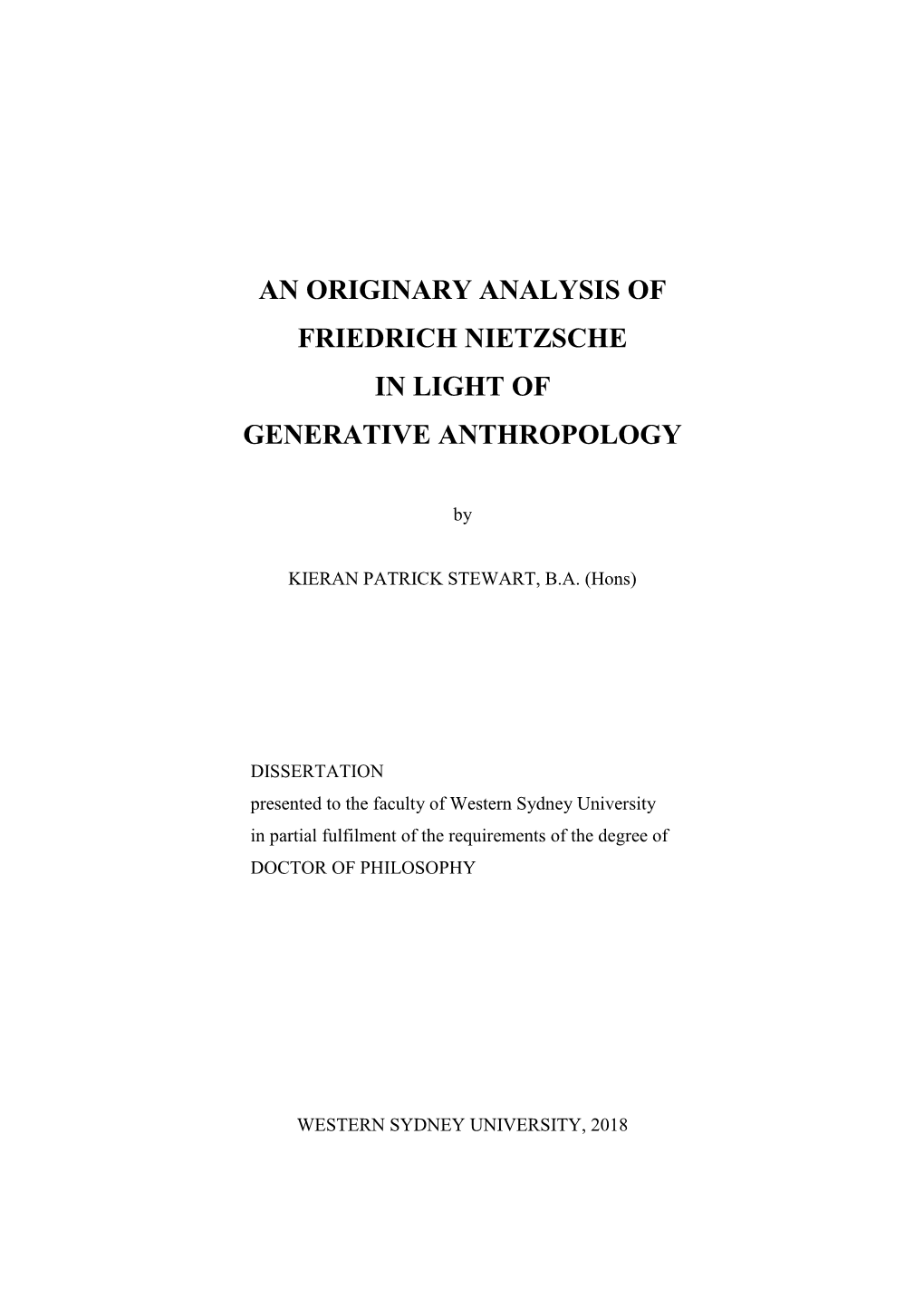 An Originary Analysis of Friedrich Nietzsche in Light of Generative Anthropology