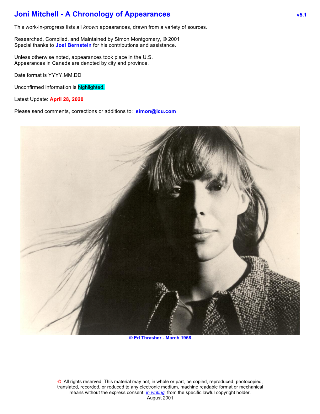 Joni Mitchell - a Chronology of Appearances V5.1