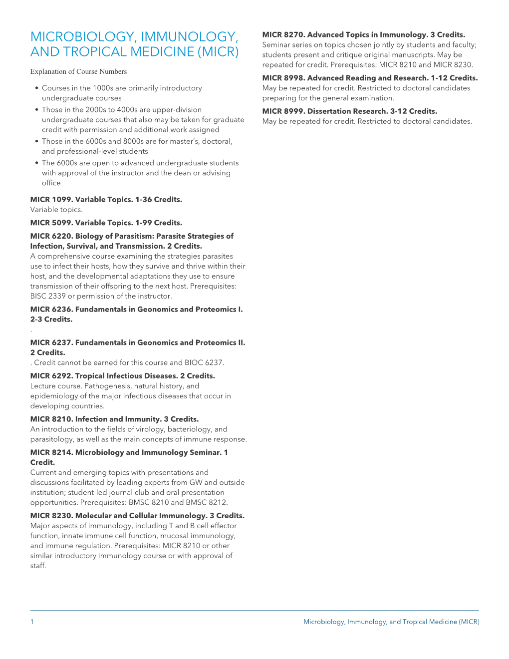 Microbiology, Immunology, and Tropical Medicine (MICR)