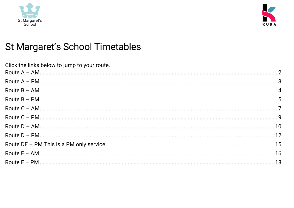 St Margaret's School Timetables