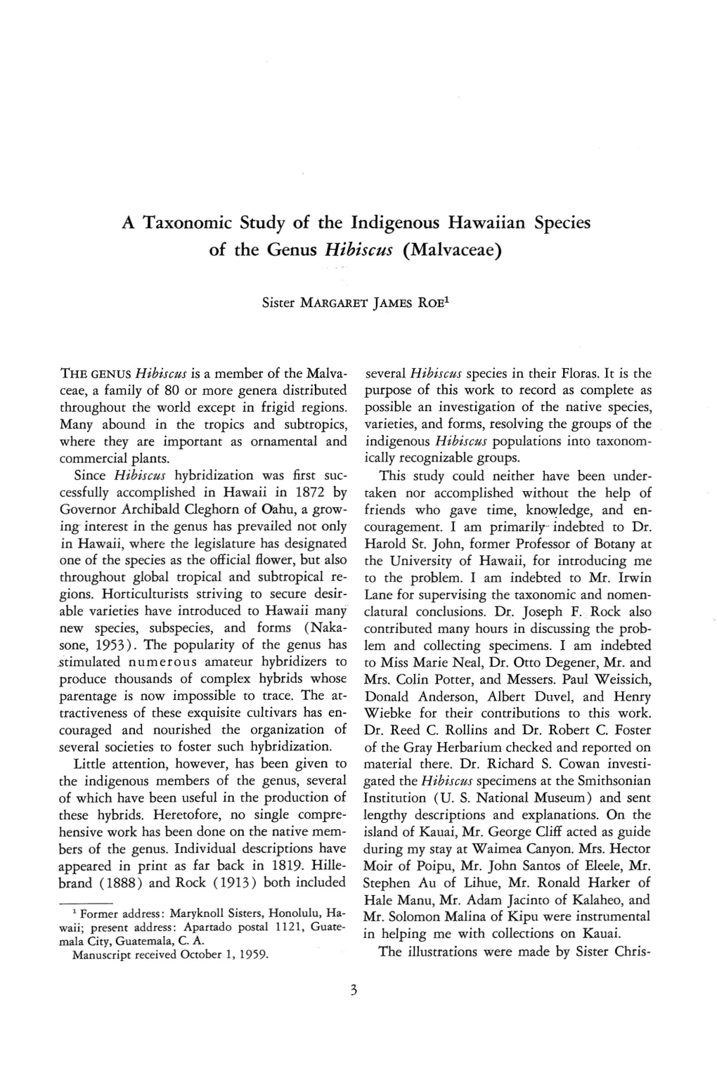 A Taxonomic Study of the Indigenous Hawaiian Species of the Genus Hibiscus (Malvaceae)