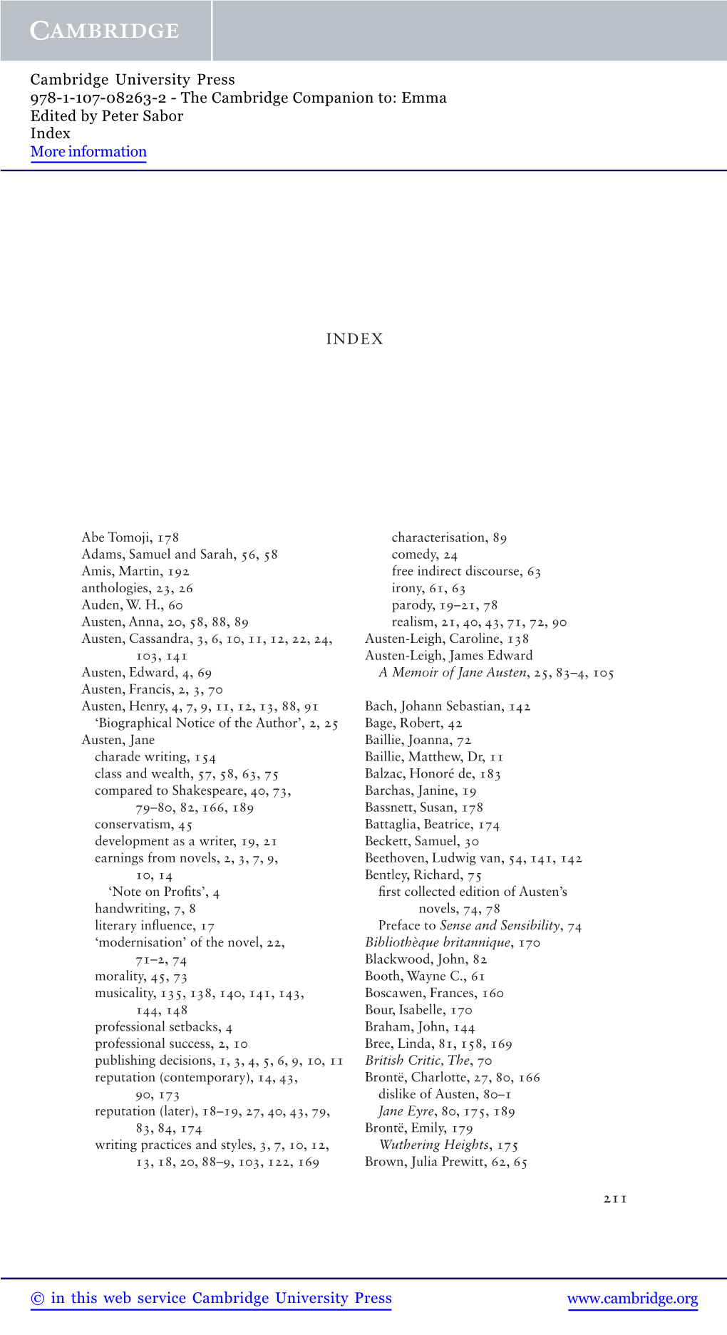 The Cambridge Companion To: Emma Edited by Peter Sabor Index More Information