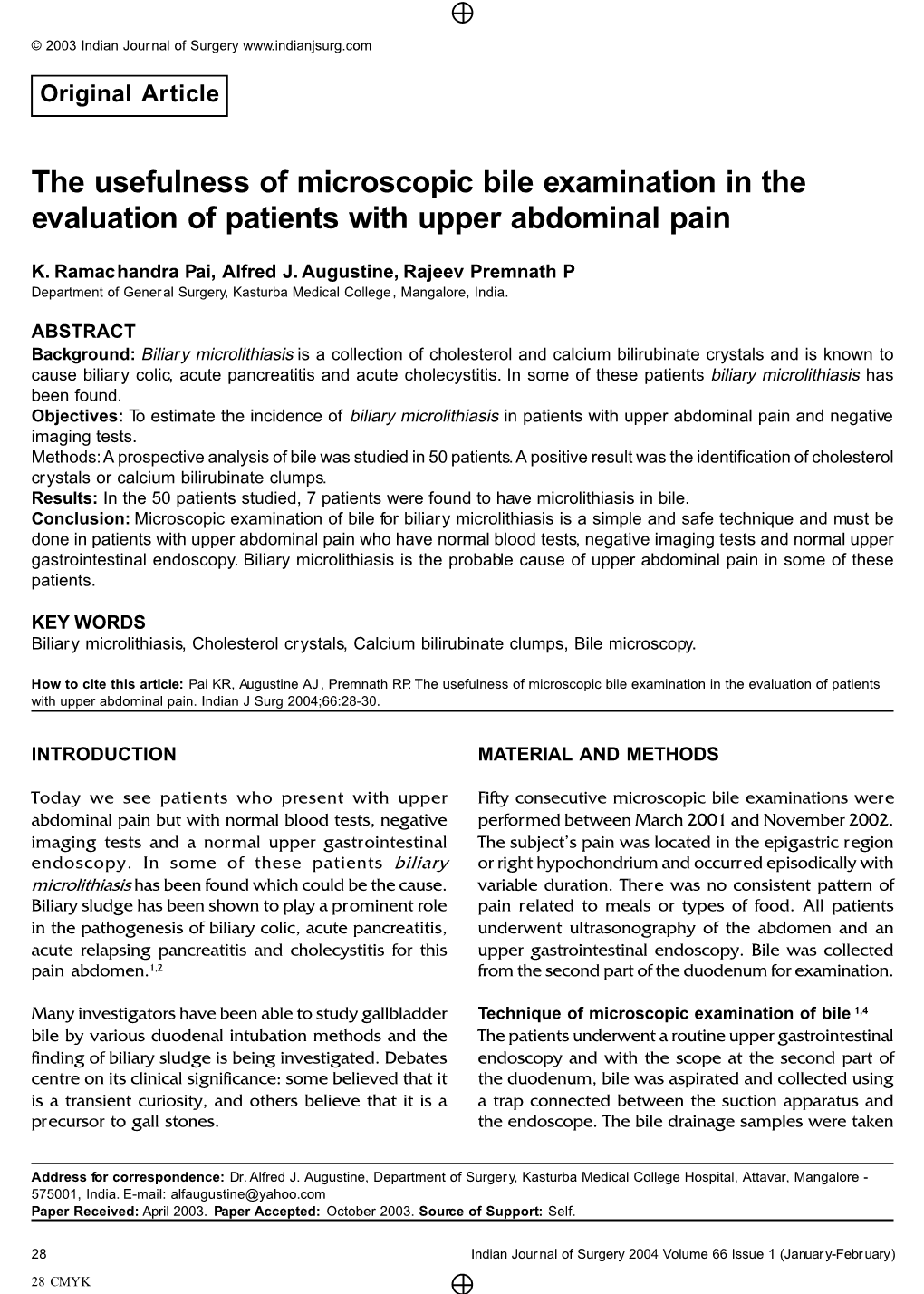 The Usefulness of Microscopic Bile Examination in the Evaluation of Patients with Upper Abdominal Pain