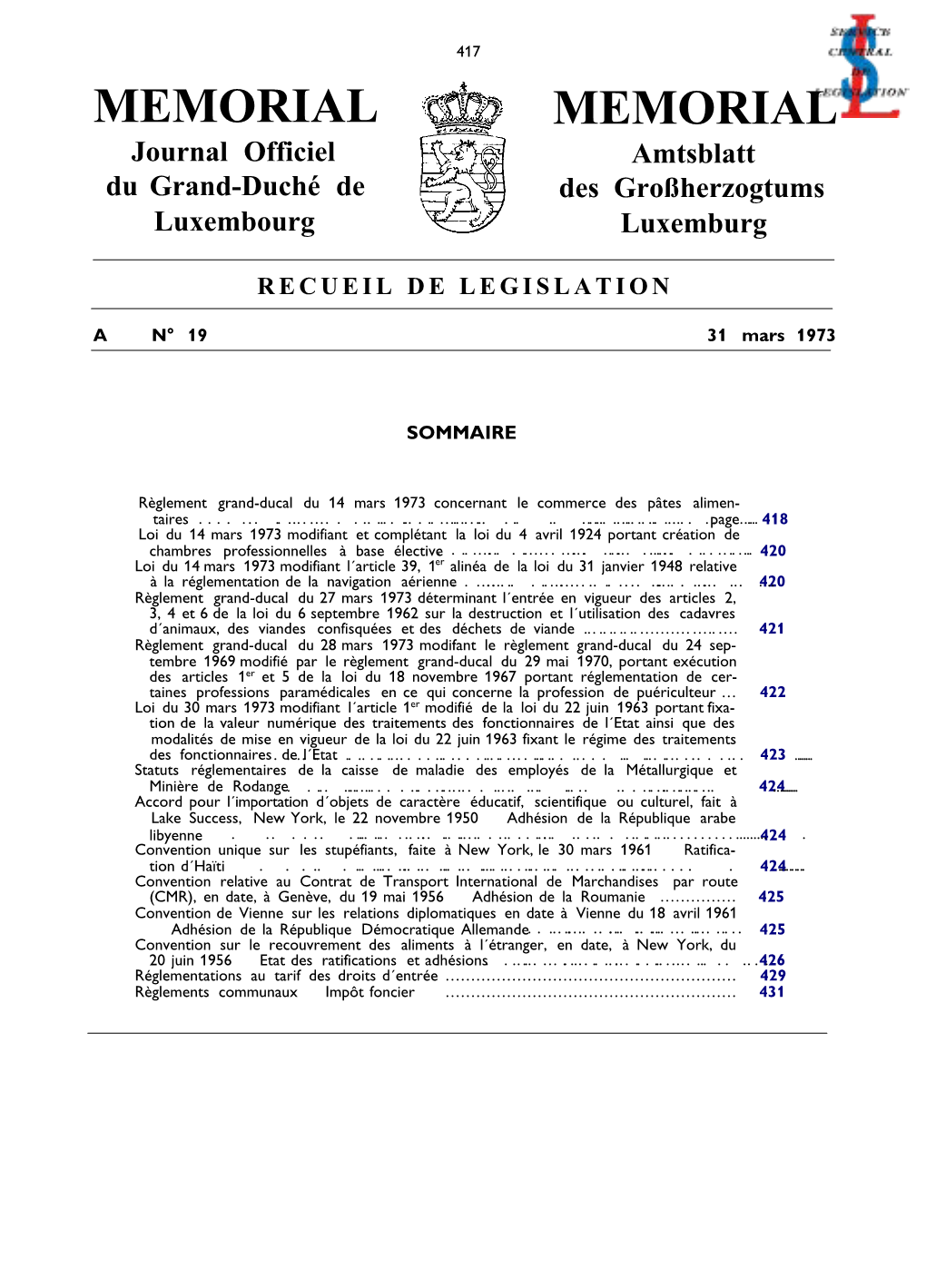 AL MEMORIAL Journal Officiel Amtsblatt Du Grand-Duché De Des Großherzogtums Luxembourg Luxemburg