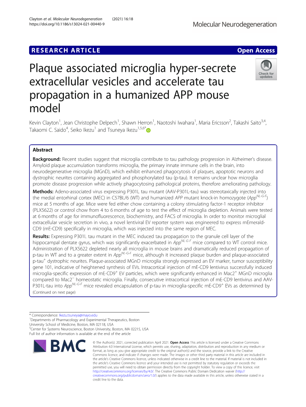 Plaque Associated Microglia Hyper-Secrete Extracellular Vesicles