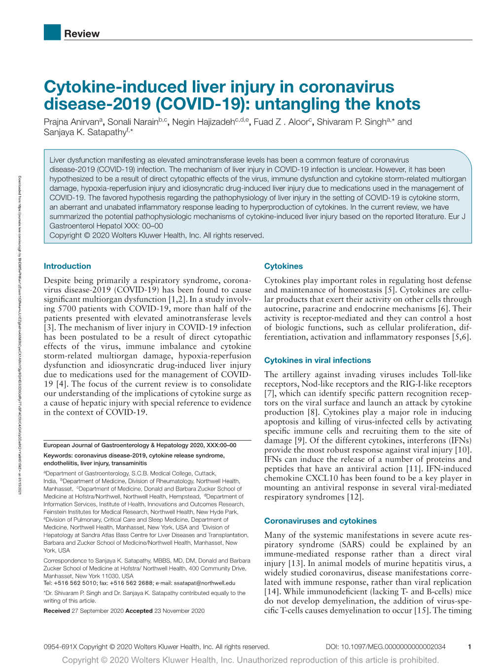 Cytokine-Induced Liver Injury in Coronavirus