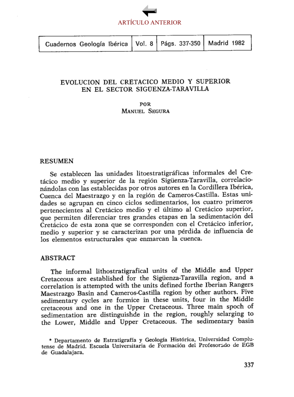 Cuadernos Geología Ibérica Vol. 8 Págs. 337-350 Madrid 1982