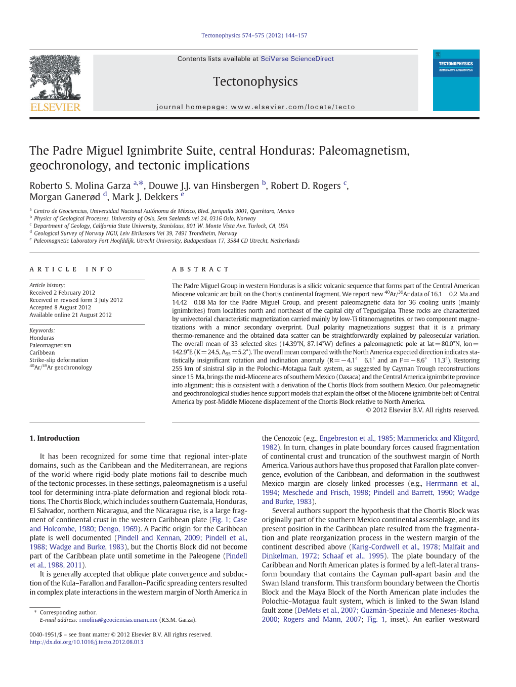 The Padre Miguel Ignimbrite Suite, Central Honduras: Paleomagnetism, Geochronology, and Tectonic Implications