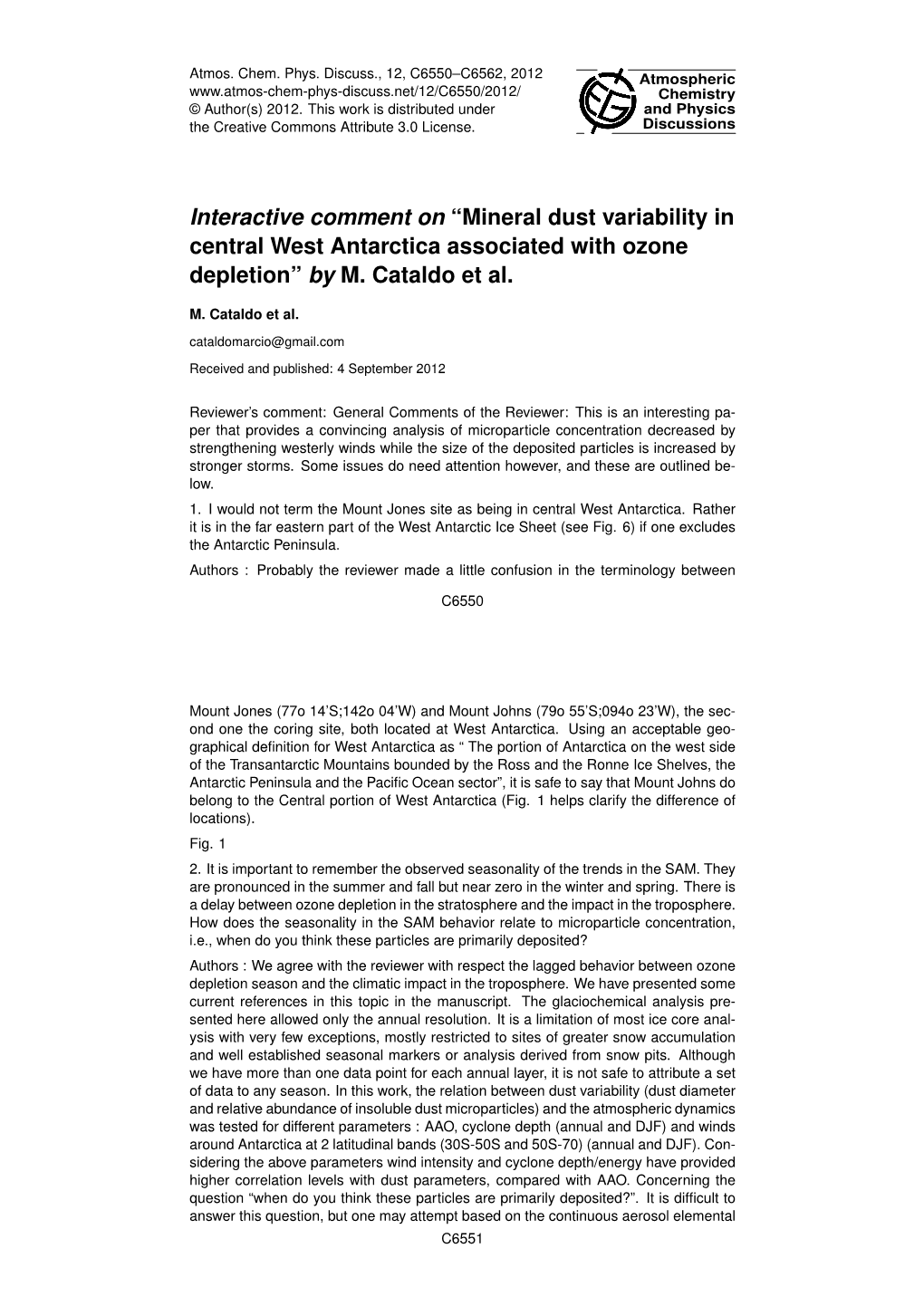 Mineral Dust Variability in Central West Antarctica Associated with Ozone Depletion” by M