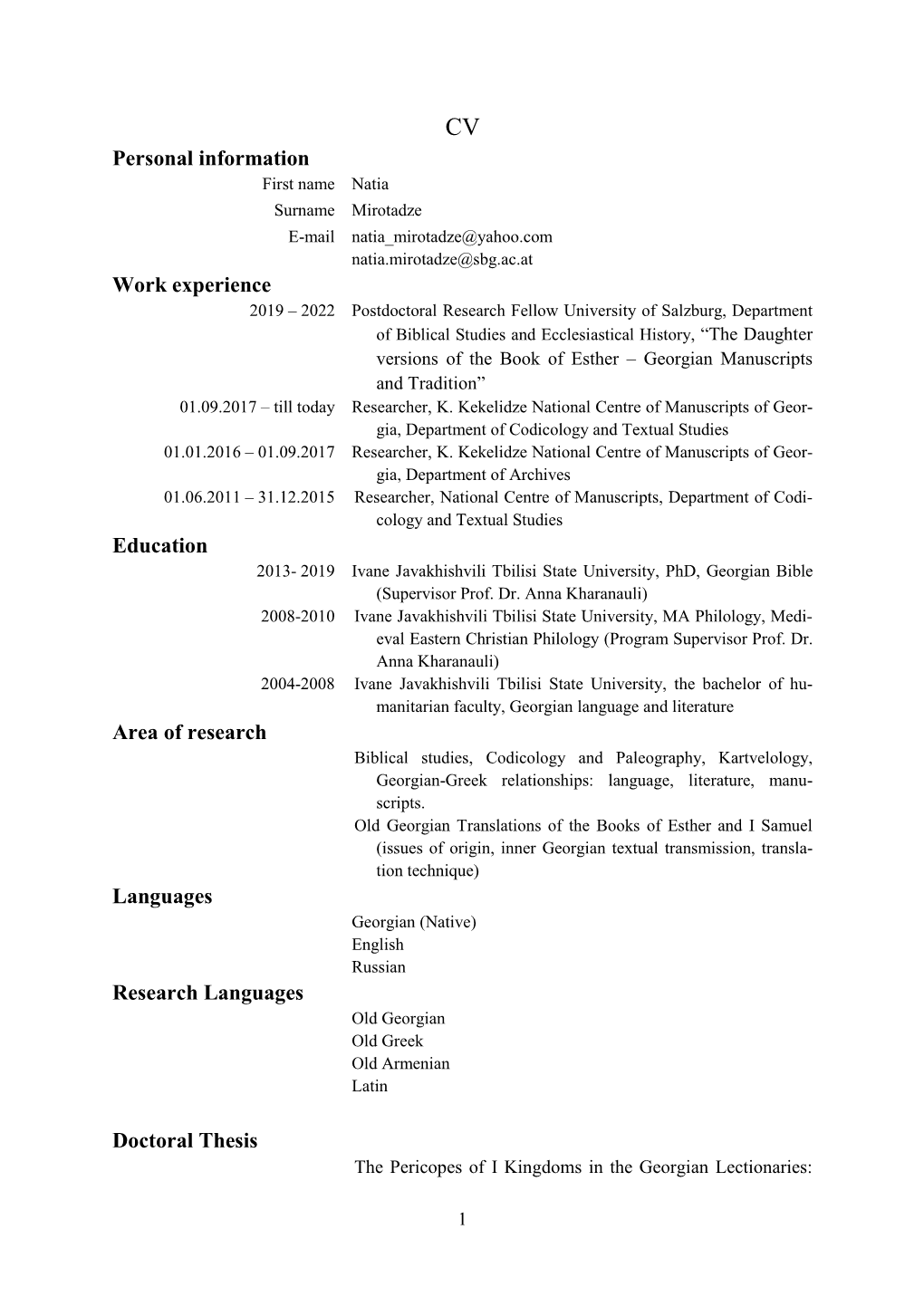 Personal Information Work Experience Education Area of Research