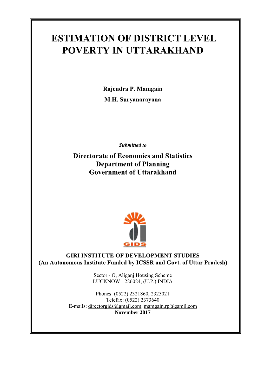 Estimation of District Level Poverty in Uttarakhand