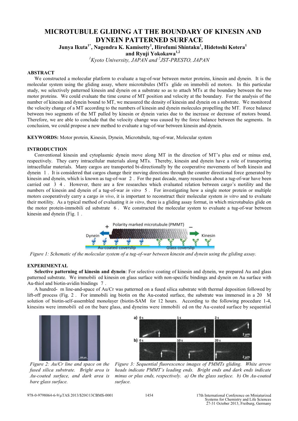 MICROTUBULE GLIDING at the BOUNDARY of KINESIN and DYNEIN PATTERNED SURFACE Junya Ikuta1*, Nagendra K