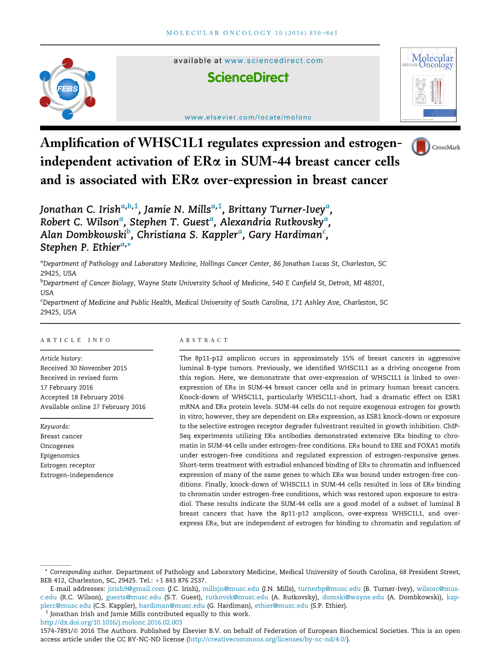 In SUM-44 Breast Cancer Cells and Is Associated with Era Over-Expression in Breast Cancer