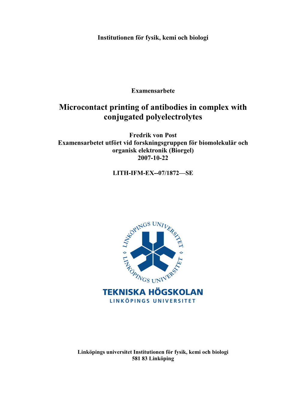 Microcontact Printing of Antibodies in Complex with Conjugated Polyelectrolytes