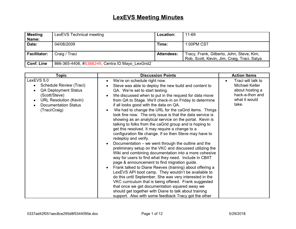 Lexevs Meeting Minutes