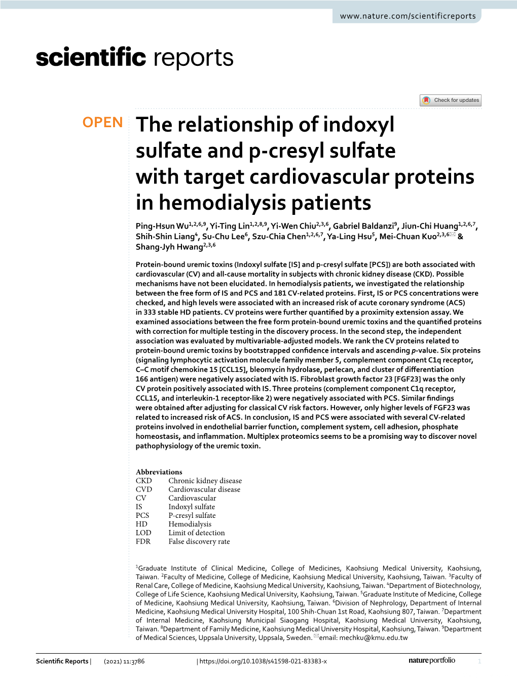 The Relationship of Indoxyl Sulfate and P-Cresyl Sulfate with Target