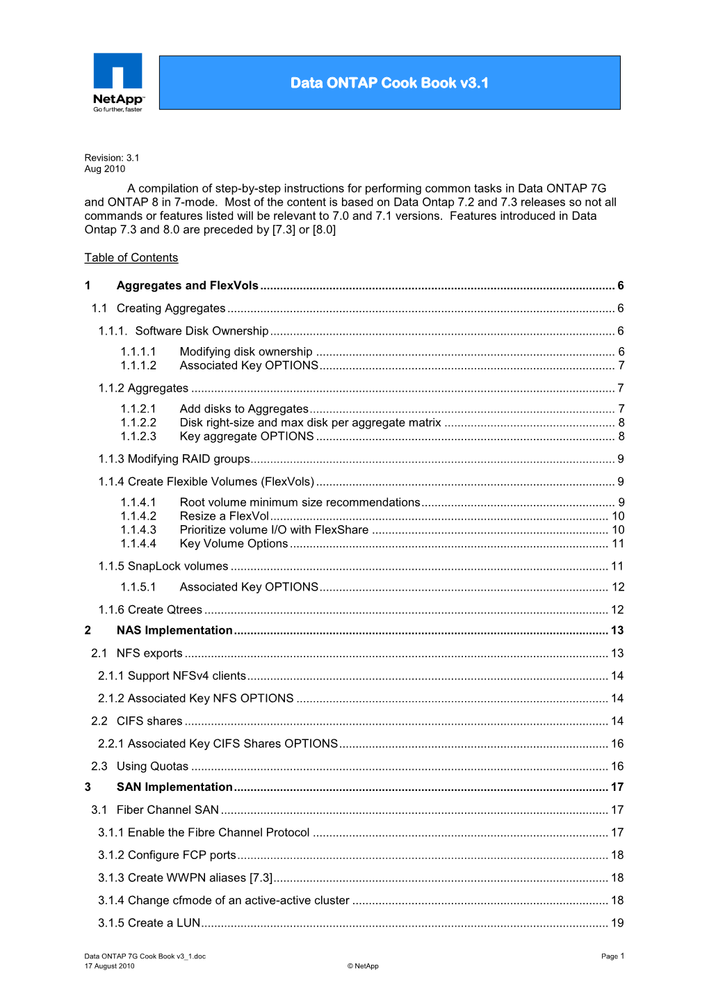 Data ONTAP Cook Book V3.1