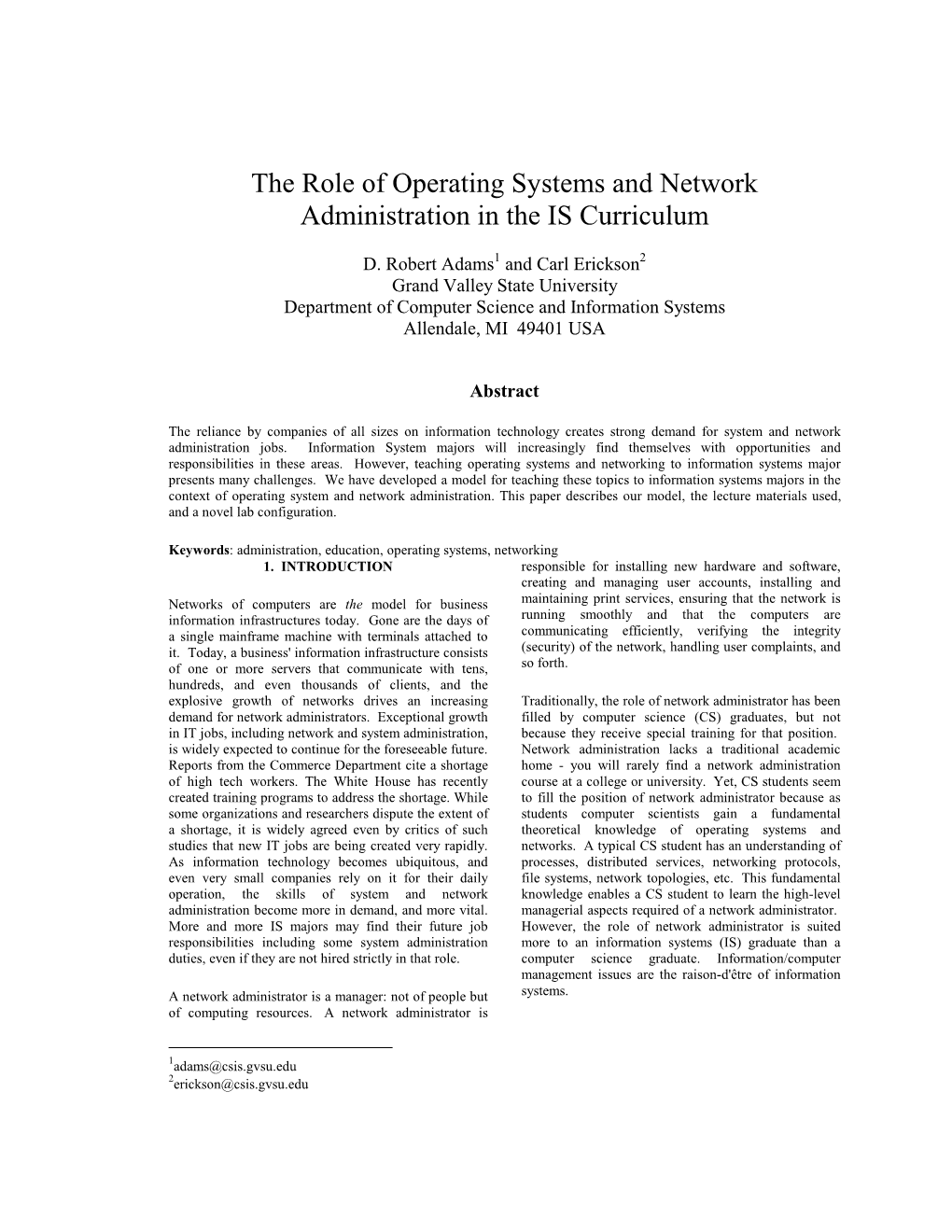 The Role of Operating Systems and Network Administration in the IS Curriculum