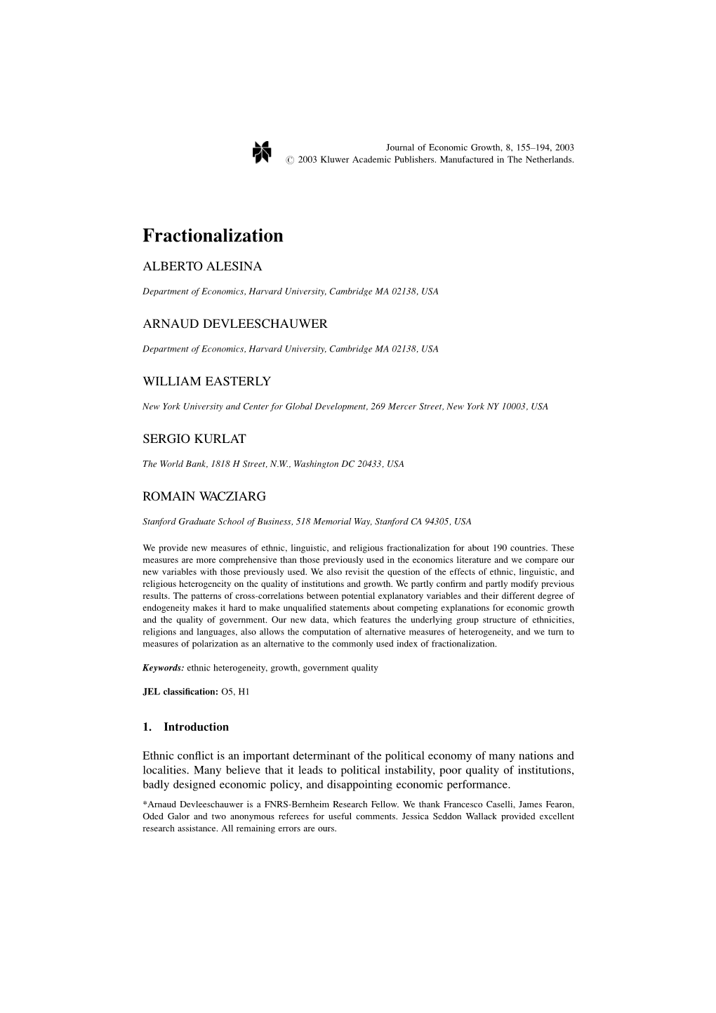 Ethnolinguistic Fractionalization in a Large Sample of Countries