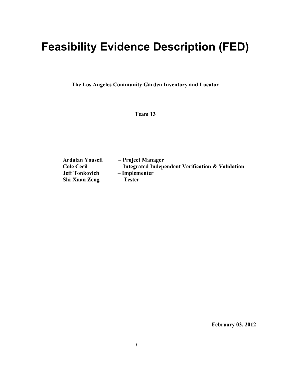 Feasibility Rationale Description (FRD)