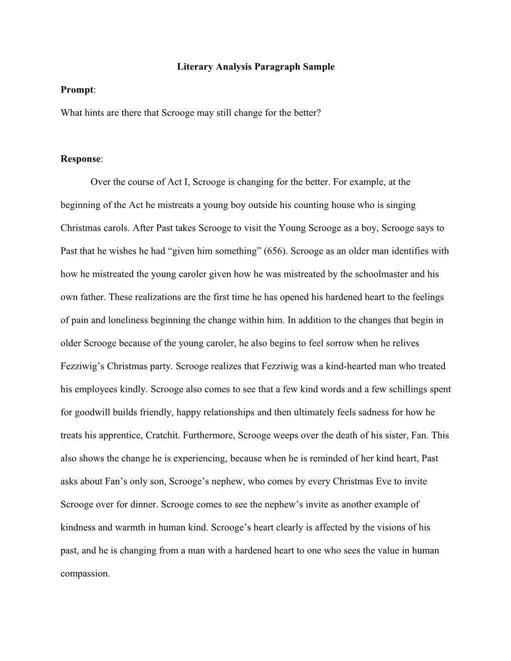 Literary Analysis Paragraph Sample