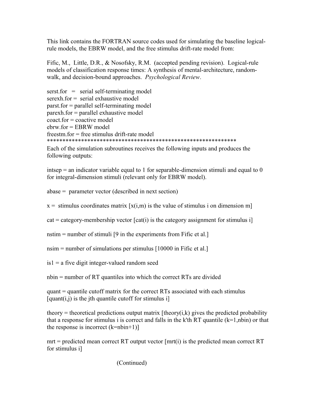 This Link Contains the FORTRAN Source Code Used for Simulating the Baseline Logical-Rule