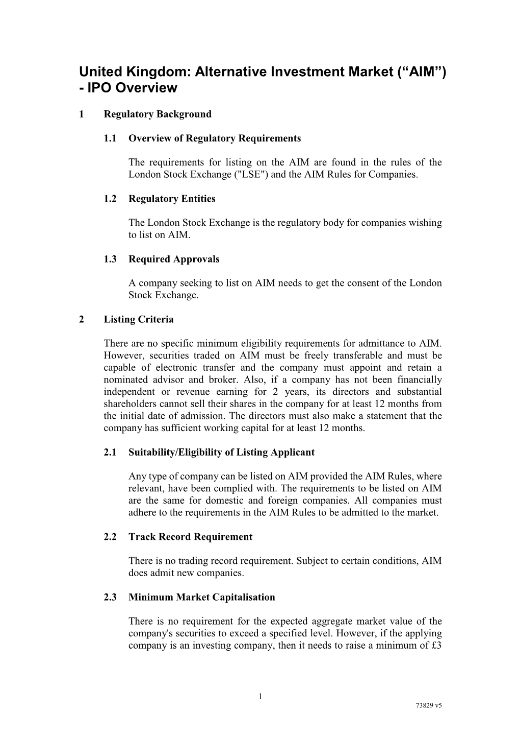 United Kingdom: Alternative Investment Market (“AIM”) - IPO Overview