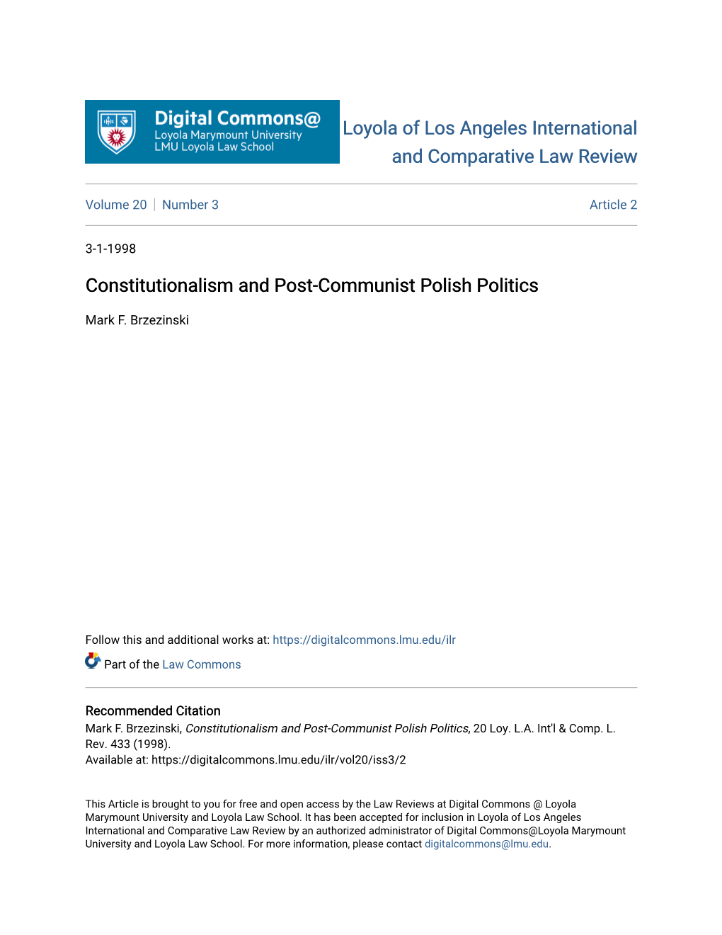 Constitutionalism and Post-Communist Polish Politics