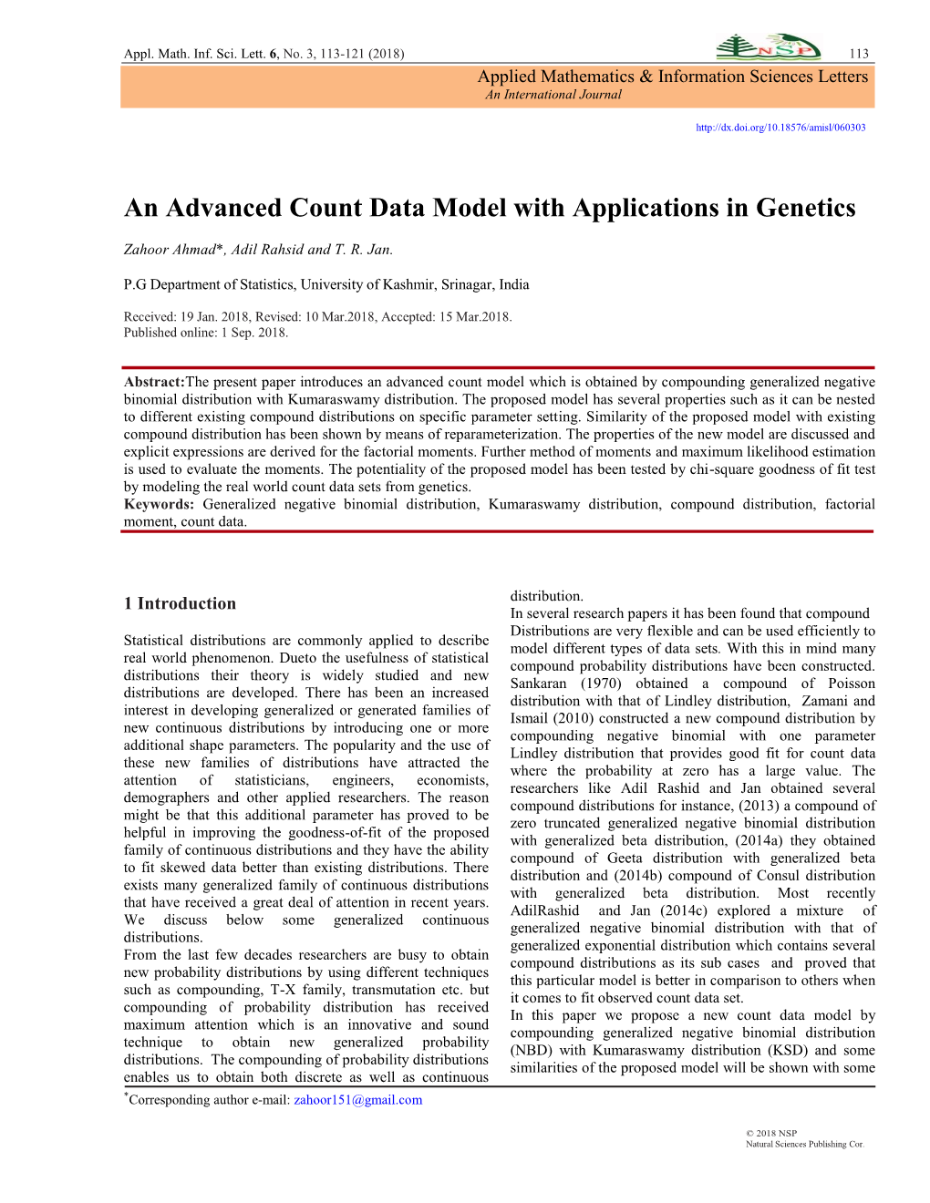 An Advanced Count Data Model with Applications in Genetics