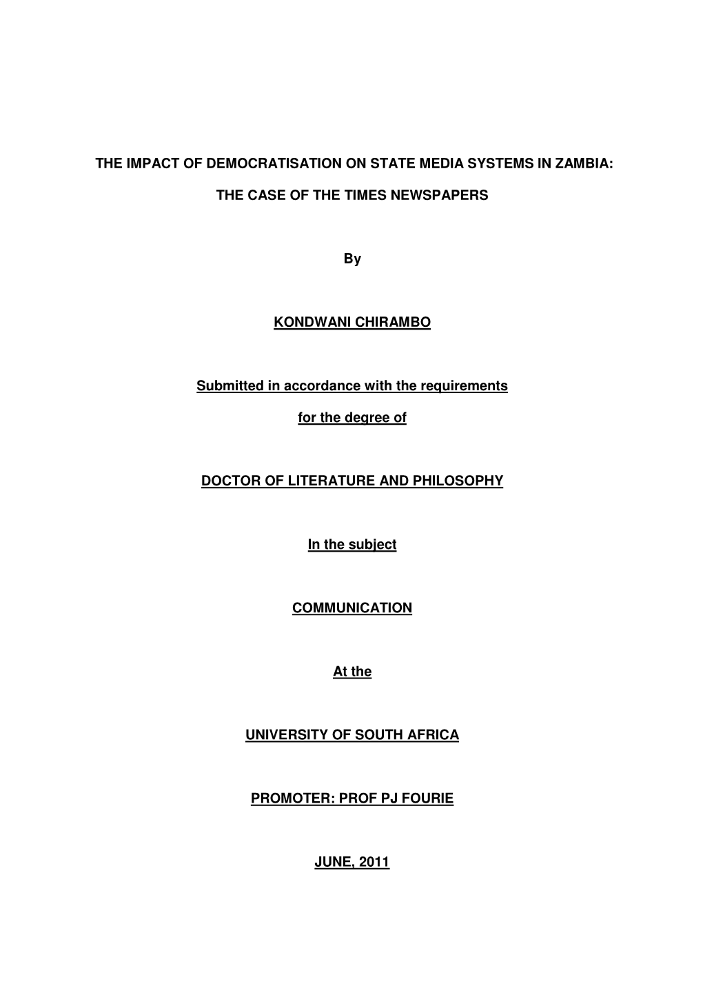 The Impact of Democratisation on State Media Systems in Zambia