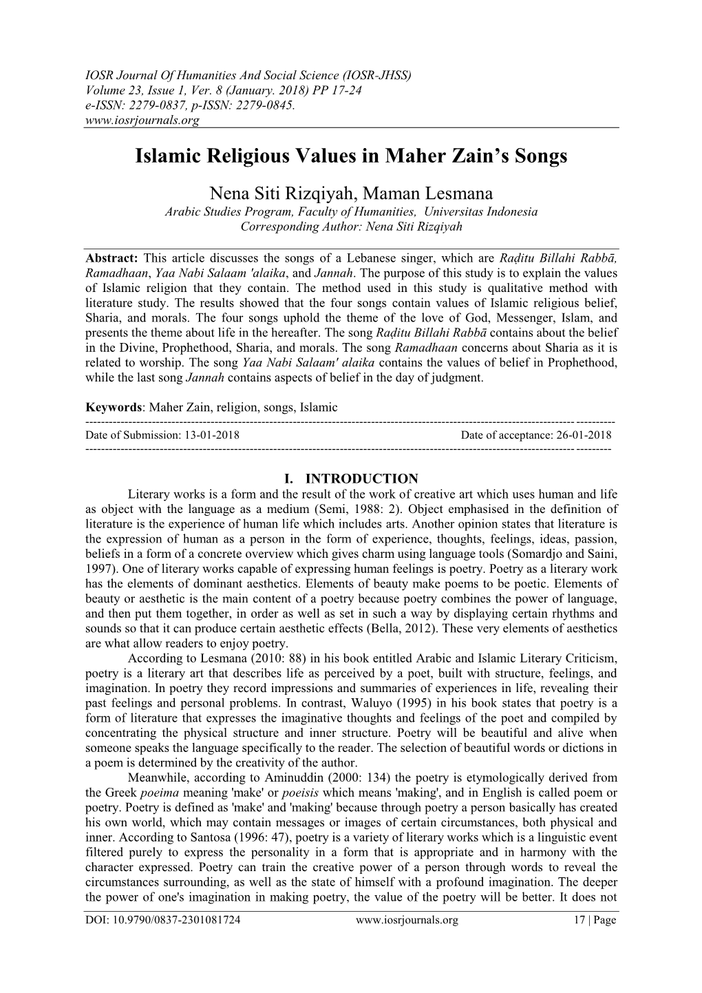 Islamic Religious Values in Maher Zain's Songs