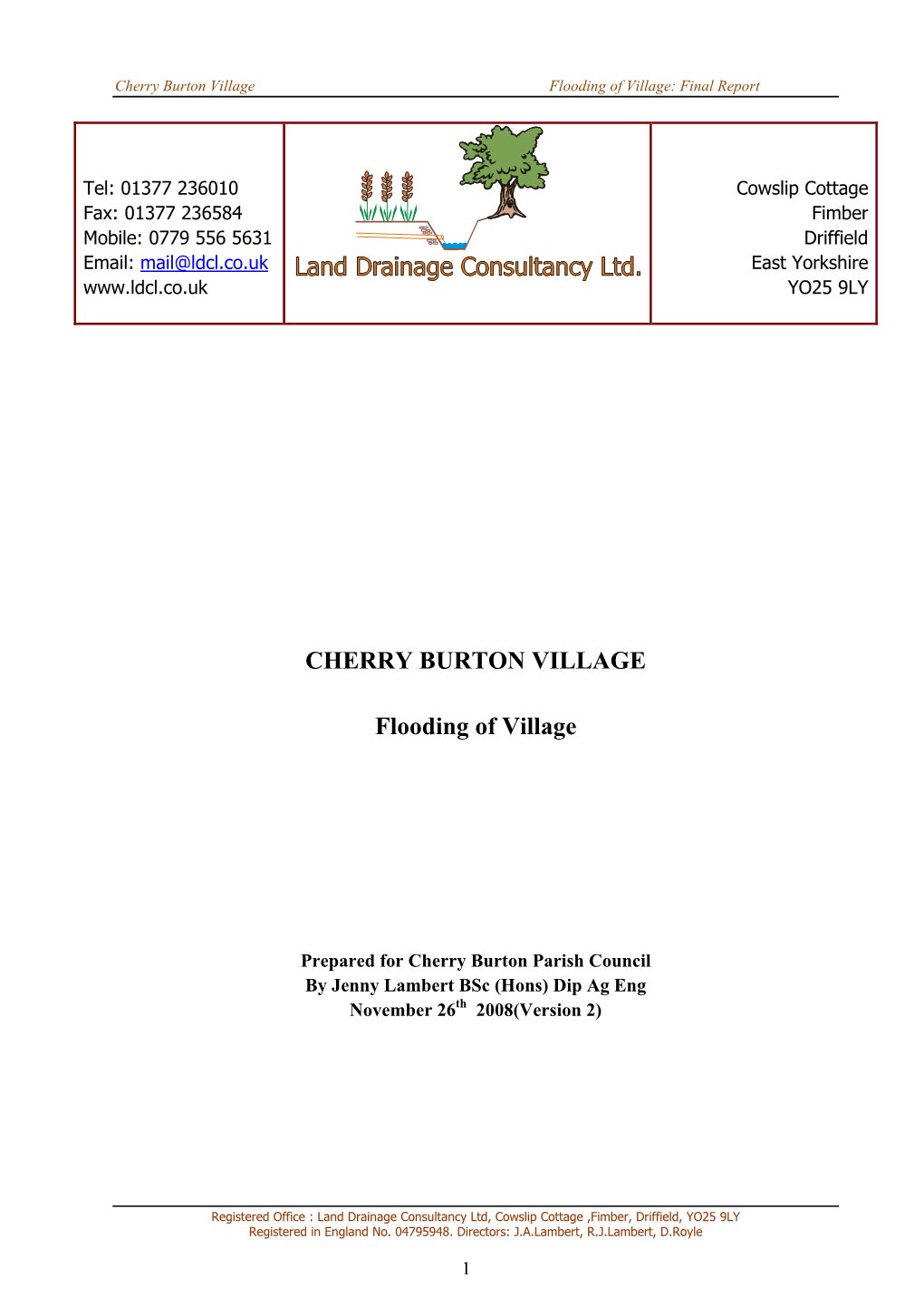 Cherry Burton Village Flooding of Village: Final Report