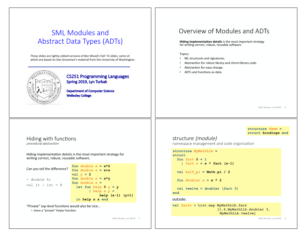 SML Modules and Abstract Data Types (Adts)