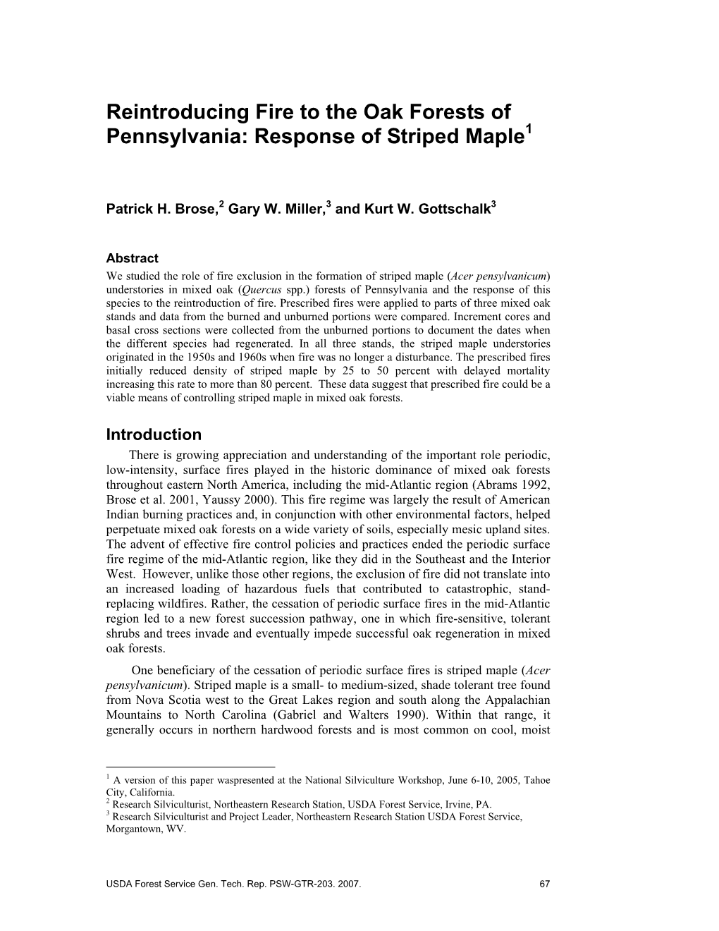 Reintroducing Fire to Oak Forests of Pennsylvania: Response of Striped