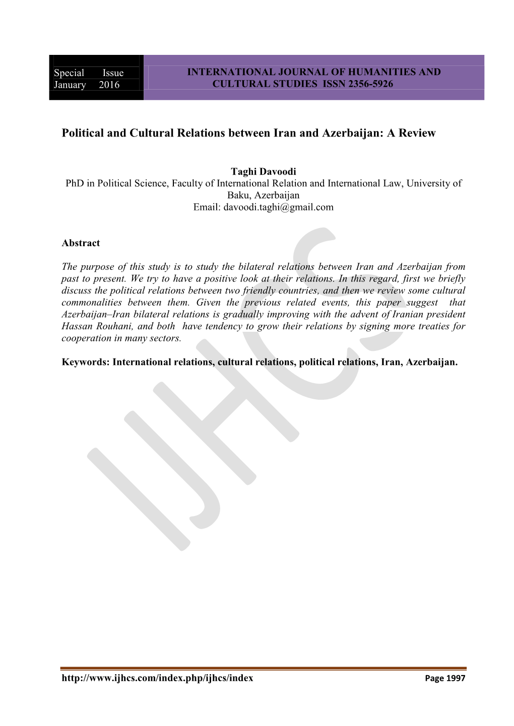 Political and Cultural Relations Between Iran and Azerbaijan: a Review